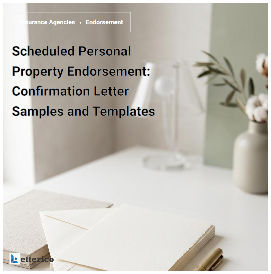 Scheduled Personal Property Endorsement: Confirmation Letter Samples and Templates