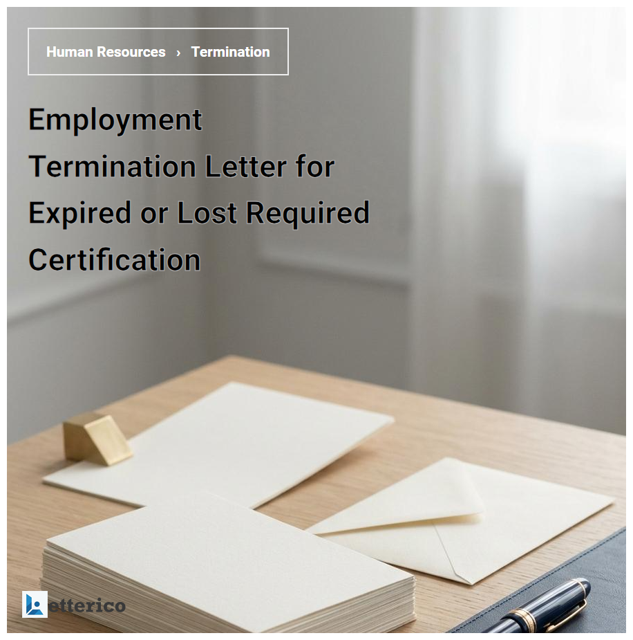 Employment Termination Letter for Expired or Lost Required Certification