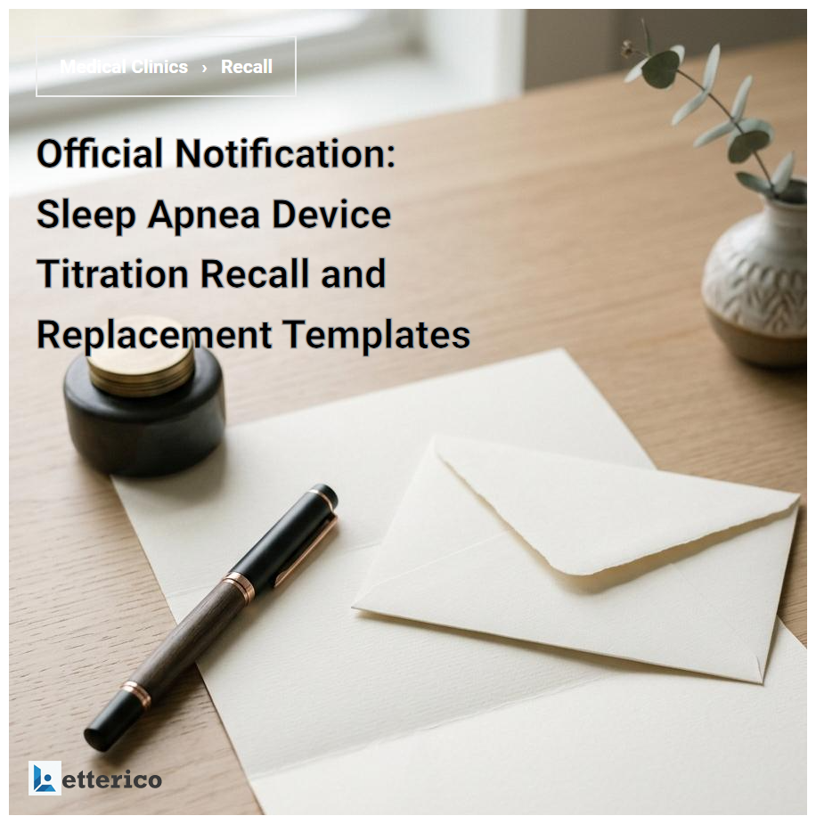 Official Notification: Sleep Apnea Device Titration Recall and Replacement Templates