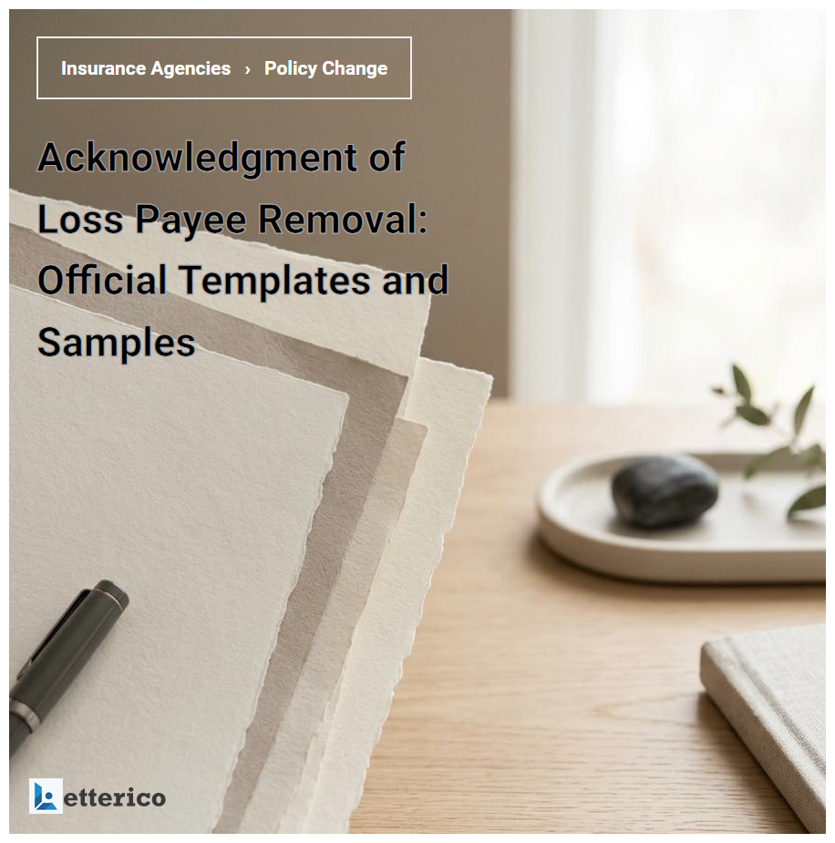 Acknowledgment of Loss Payee Removal: Official Templates and Samples