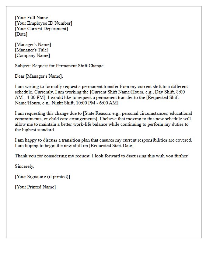 Permanent Shift Change Transfer Letter