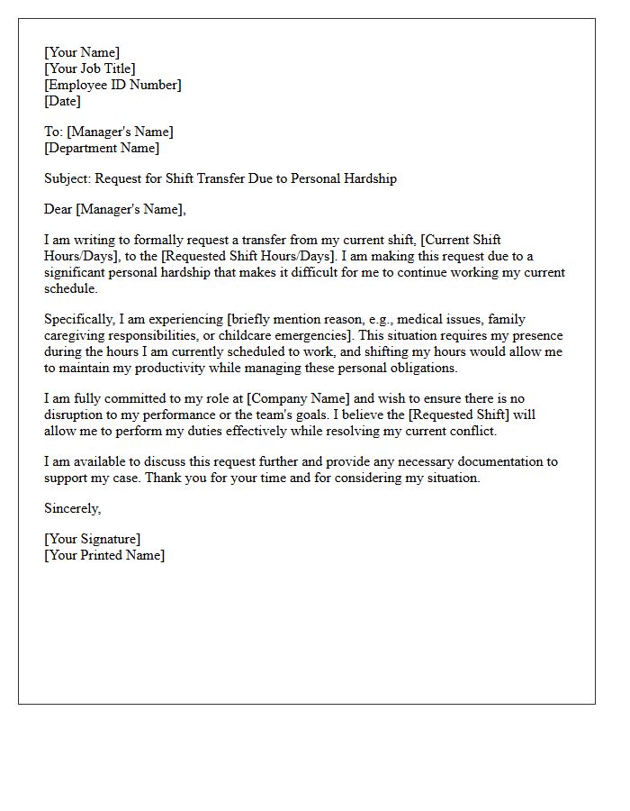 Personal Hardship Shift Change Transfer Letter