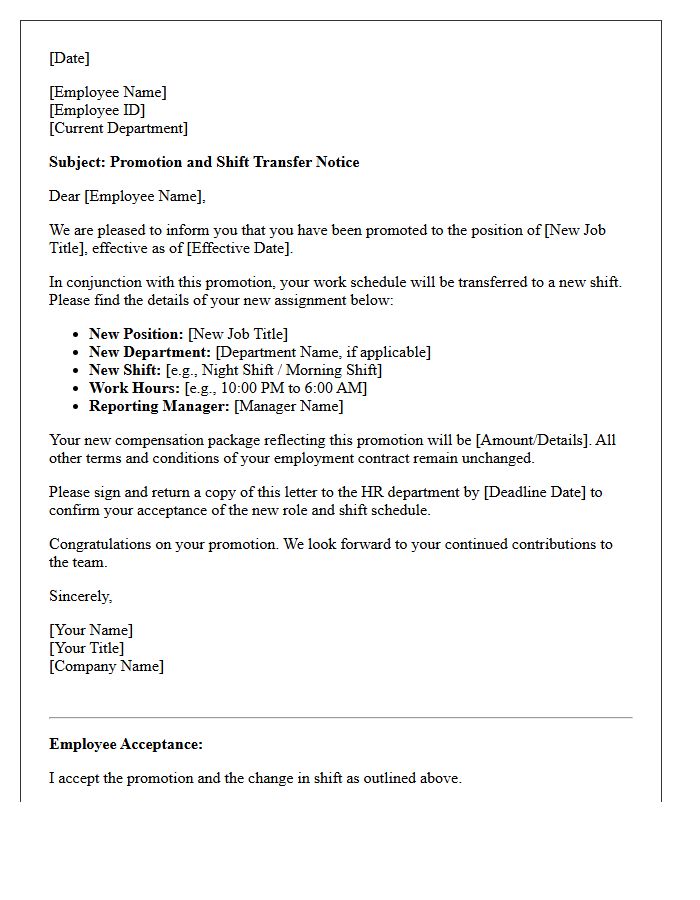 Promotion Related Shift Change Transfer Letter