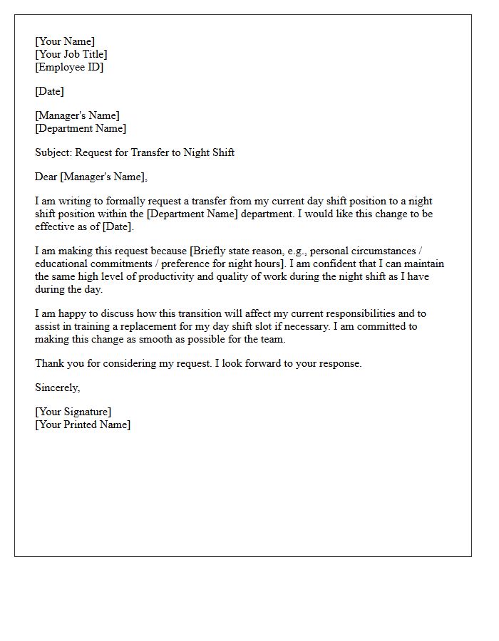 Day Shift to Night Shift Transfer Letter