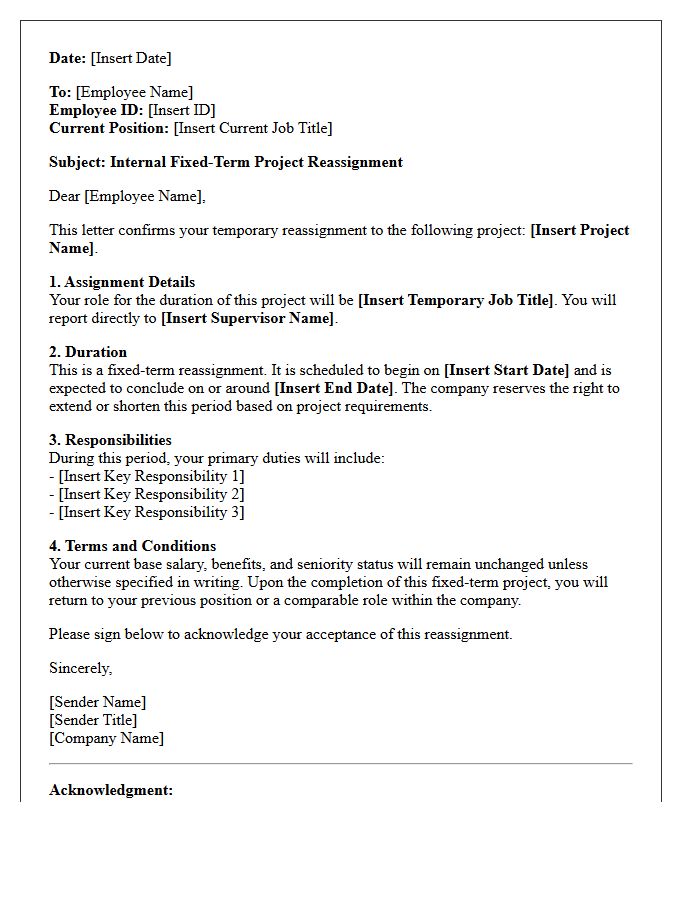 Internal Fixed-Term Project Reassignment Letter