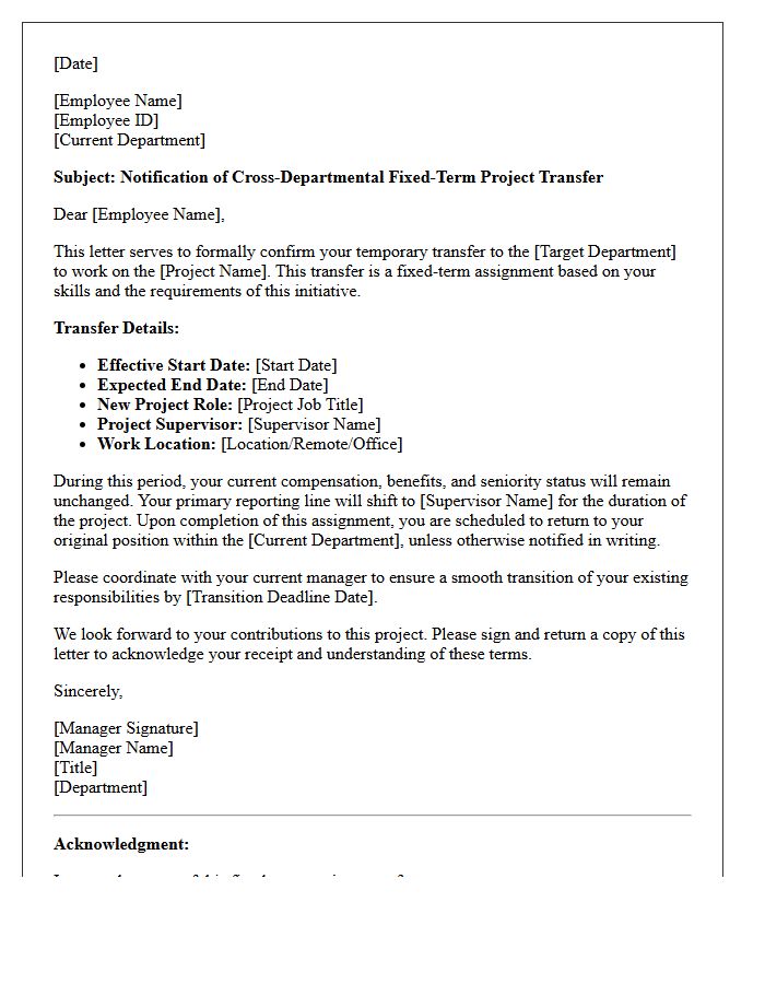 Cross-Departmental Fixed-Term Project Transfer Letter