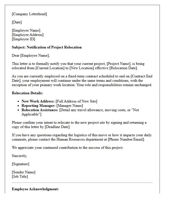 Fixed-Term Contract Project Relocation Letter