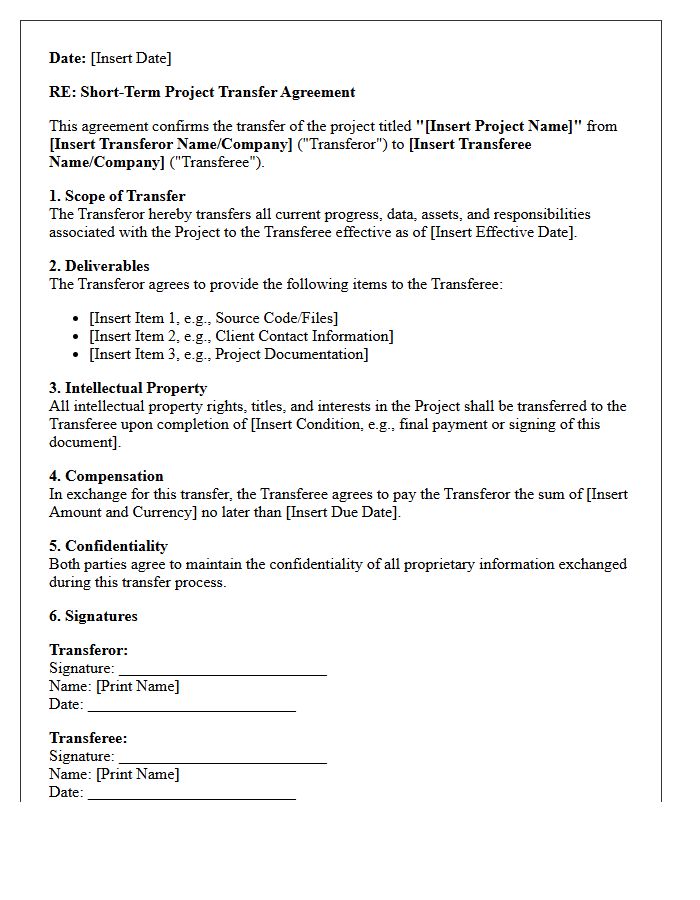 Short-Term Project Transfer Agreement Letter