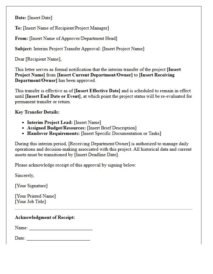 Interim Project Transfer Approval Letter