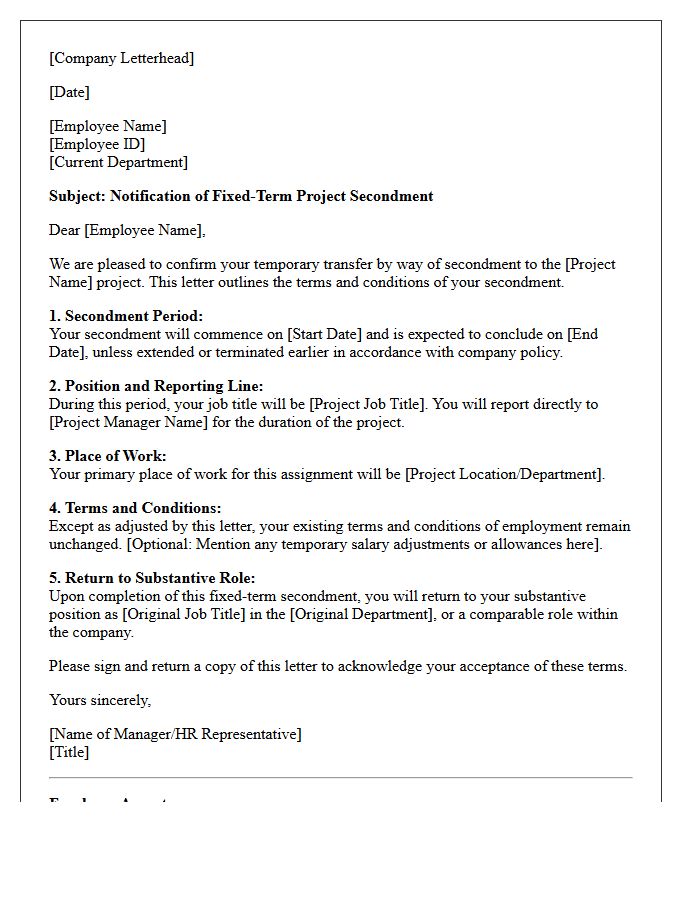 Fixed-Term Project Secondment Transfer Letter