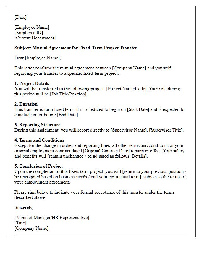 Mutual Agreement Fixed-Term Project Transfer Letter