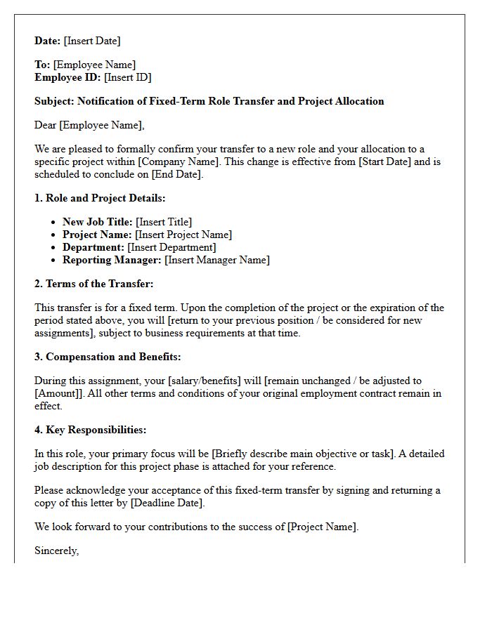Fixed-Term Role Transfer and Project Allocation Letter