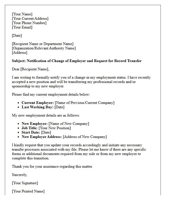 Change of Employer Notification Transfer Letter