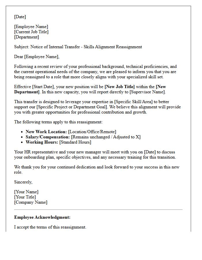 Skills Alignment Reassignment Transfer Letter