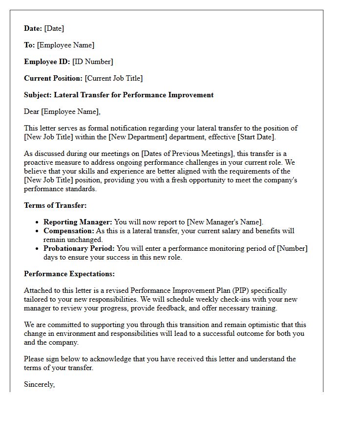 Lateral Performance Improvement Transfer Letter