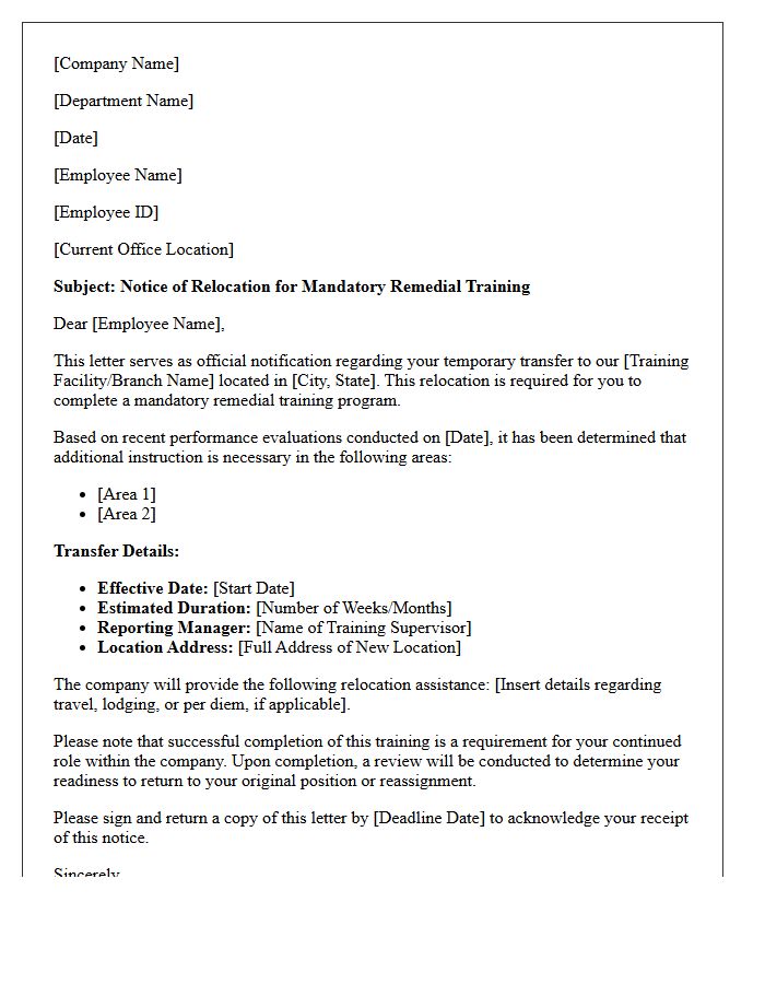 Remedial Training Relocation Transfer Letter