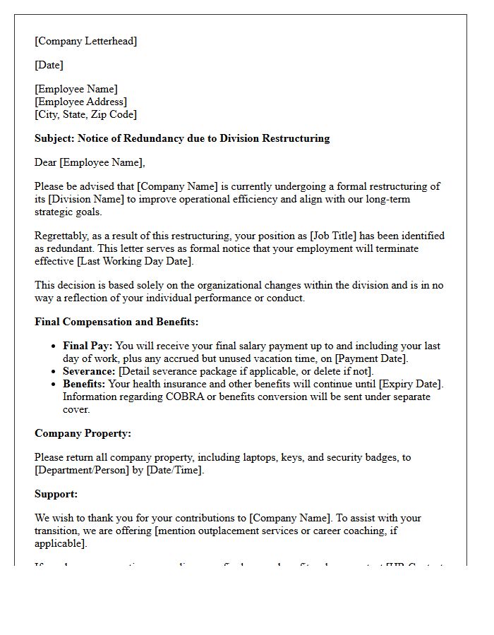 Employment Law Division Restructuring Disengagement Letter
