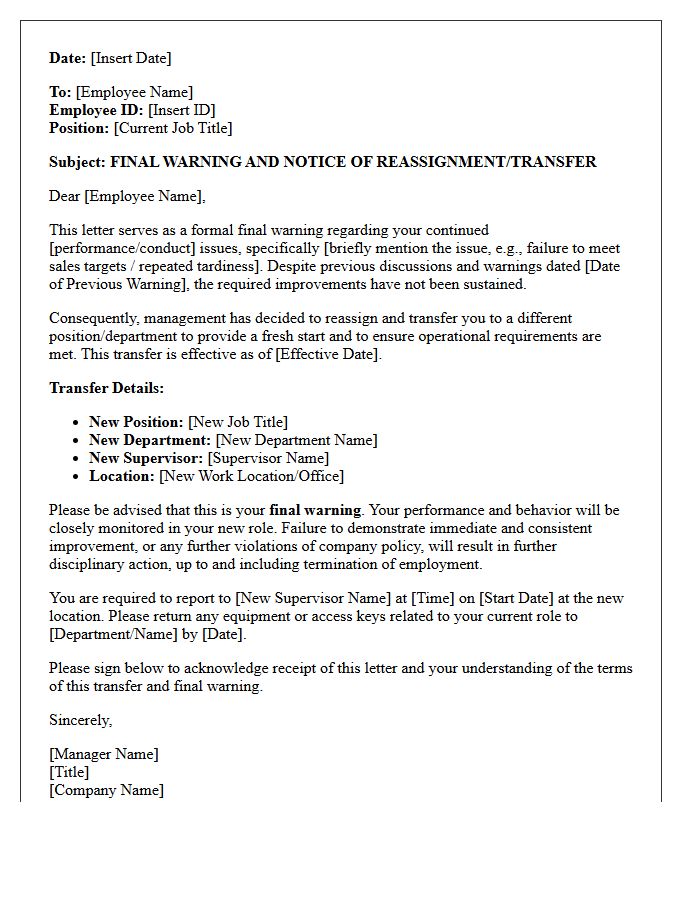 Final Warning Reassignment Transfer Letter