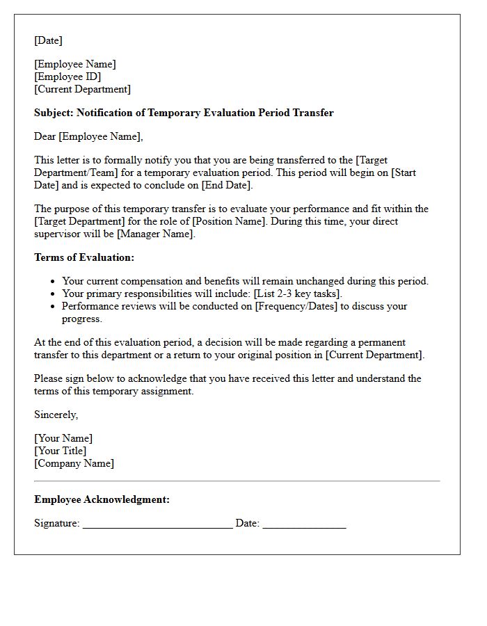 Temporary Evaluation Period Transfer Letter