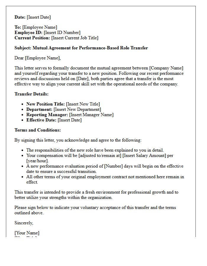 Mutual Agreement Performance Transfer Letter