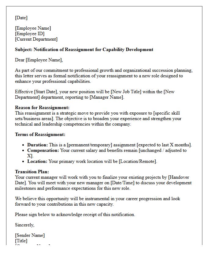 Capability Development Reassignment Letter