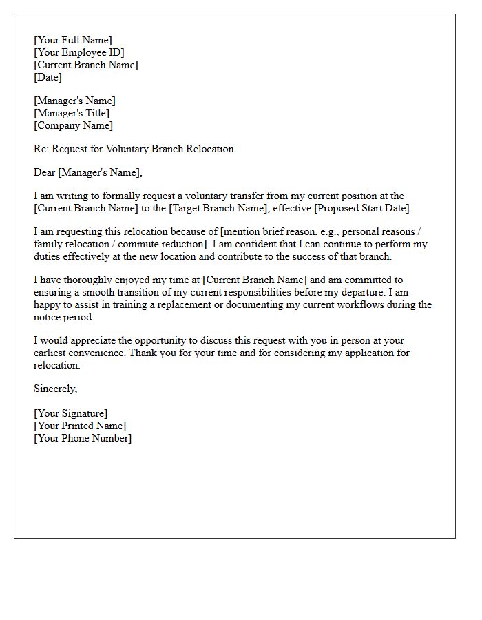 Voluntary Branch Relocation Request Letter