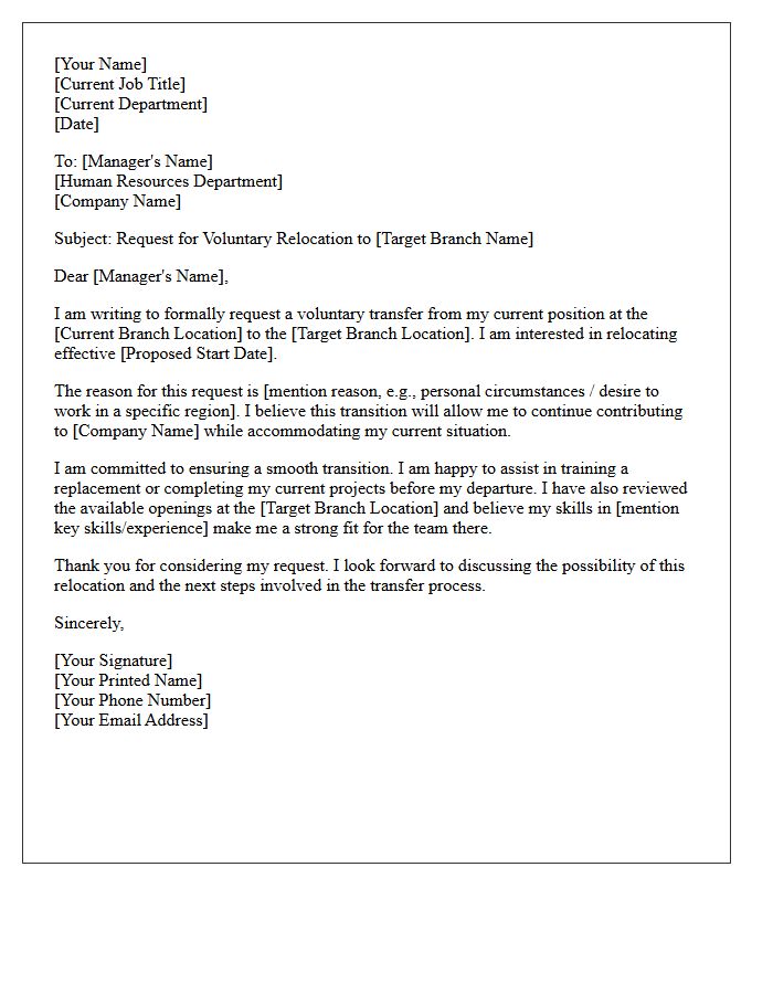Employee Voluntary Branch Relocation Letter