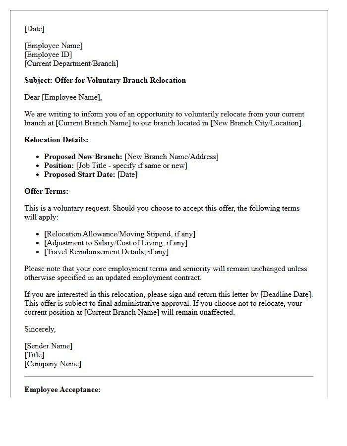 Voluntary Branch Relocation Offer Letter