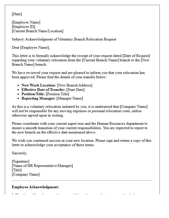 Voluntary Branch Relocation Acknowledgment Letter