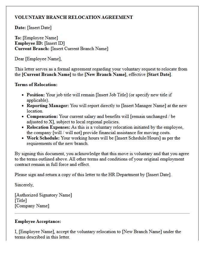 Voluntary Branch Relocation Agreement Letter