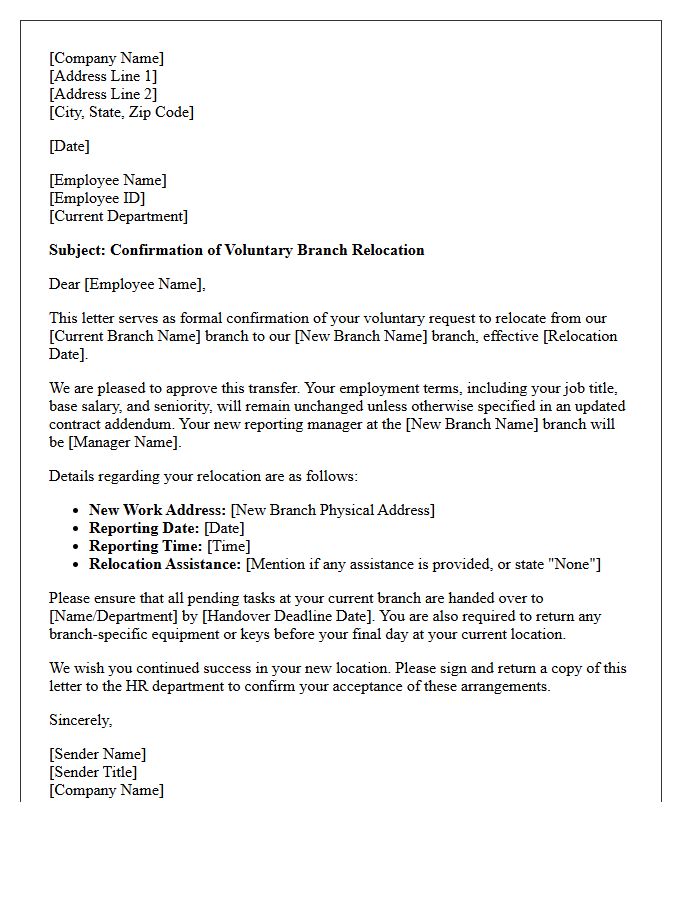 Voluntary Branch Relocation Confirmation Letter