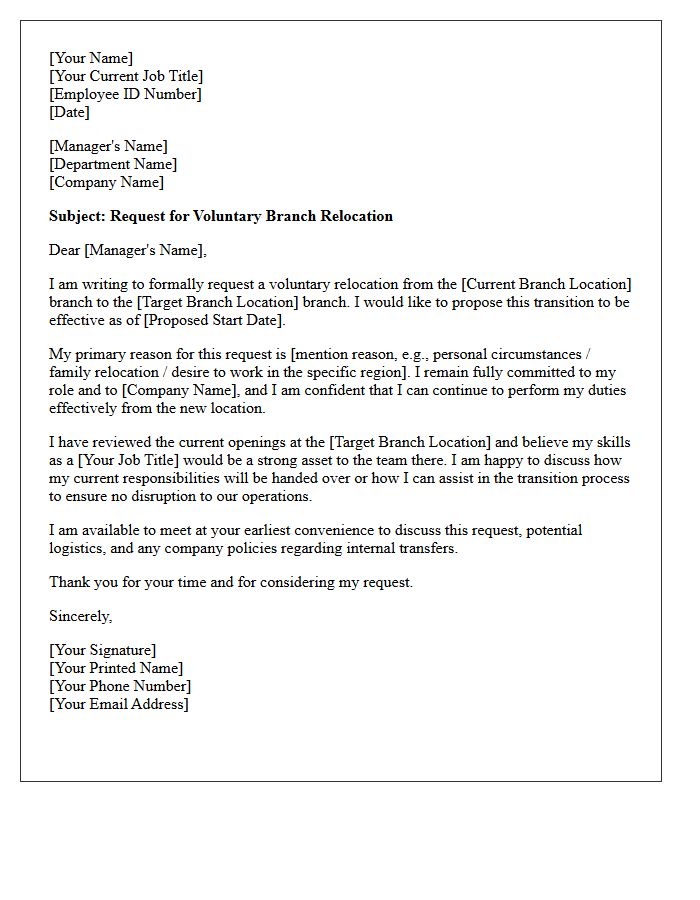 Employee Initiated Voluntary Branch Relocation Letter
