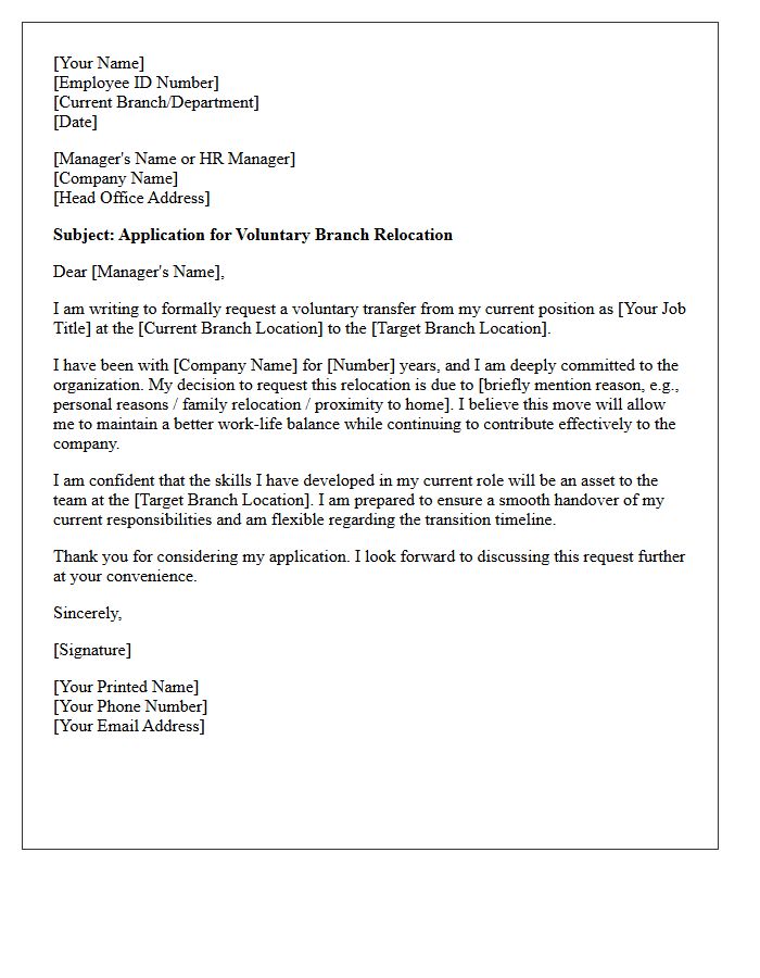 Voluntary Branch Relocation Application Letter
