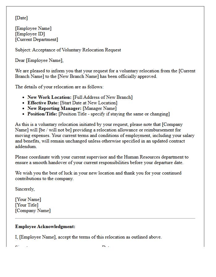 Voluntary Branch Relocation Acceptance Letter