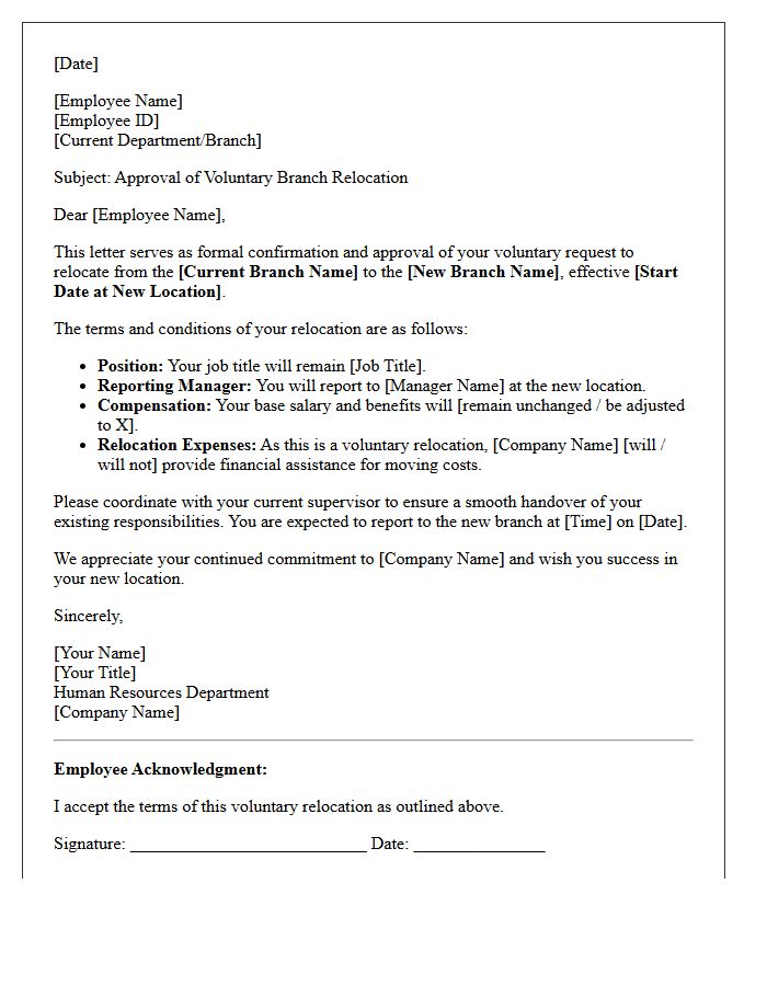 Human Resources Voluntary Branch Relocation Letter