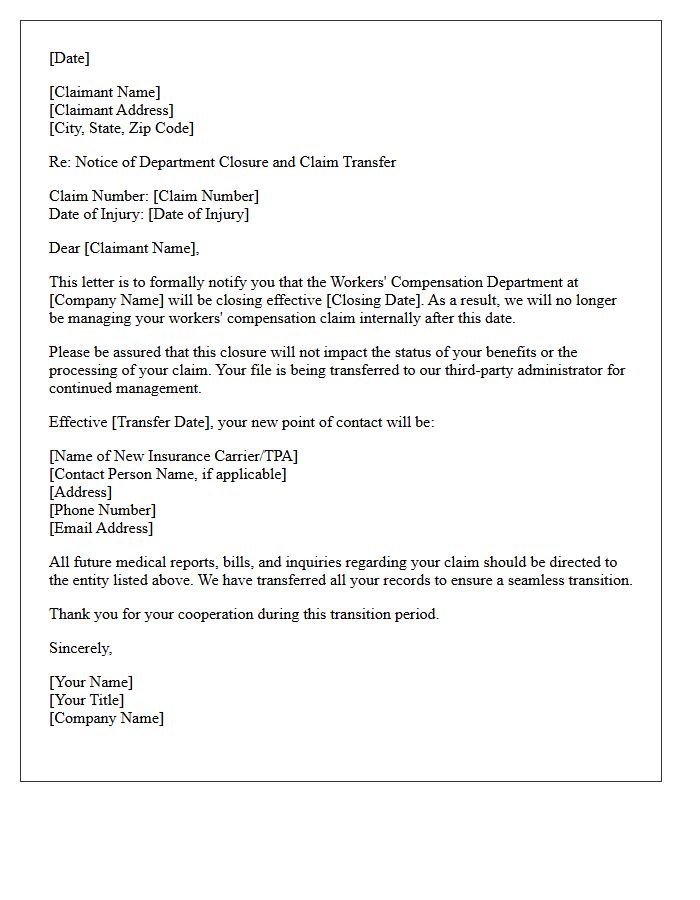 Workers Compensation Department Closure Disengagement Letter