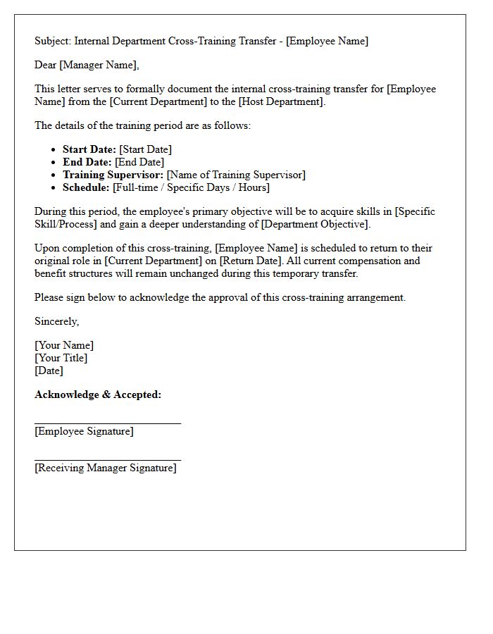Internal Department Cross-Training Transfer Letter