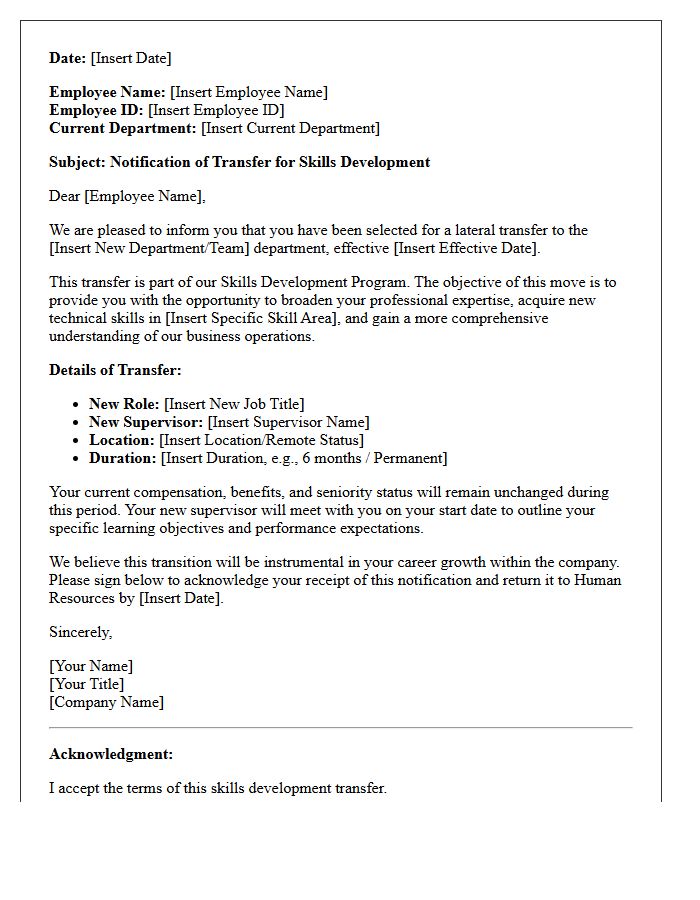 Employee Skills Development Transfer Letter