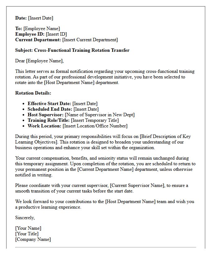 Cross-Functional Training Rotation Transfer Letter