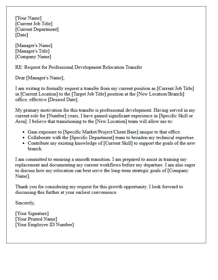 Professional Development Relocation Transfer Letter