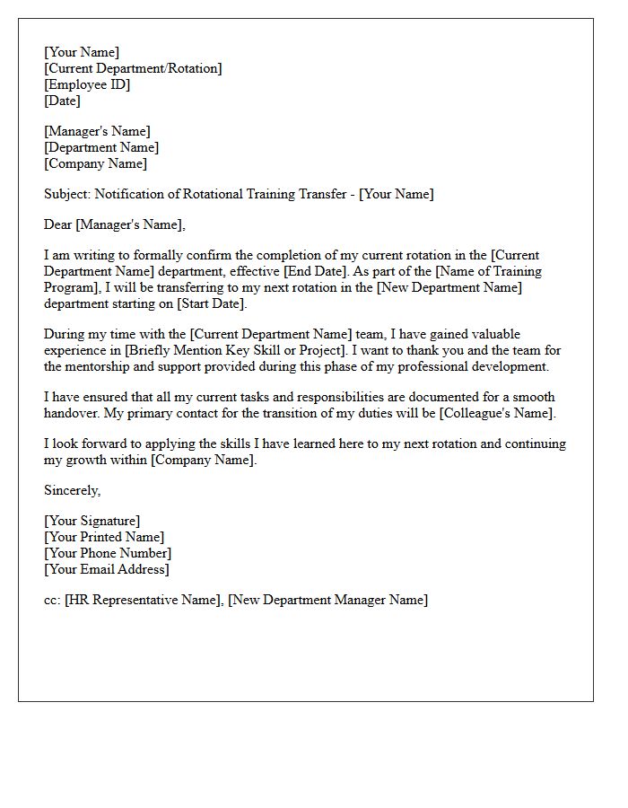 Rotational Training Program Transfer Letter
