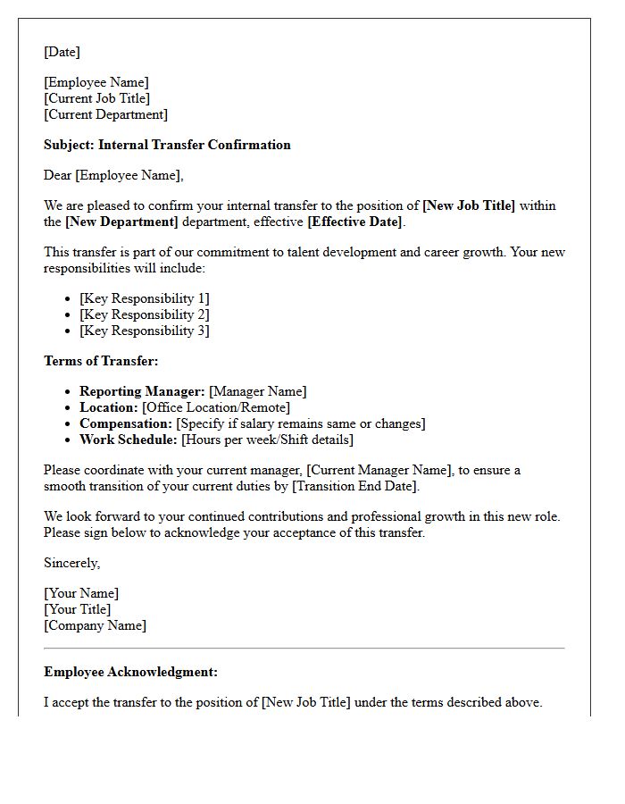 Talent Development Internal Transfer Letter