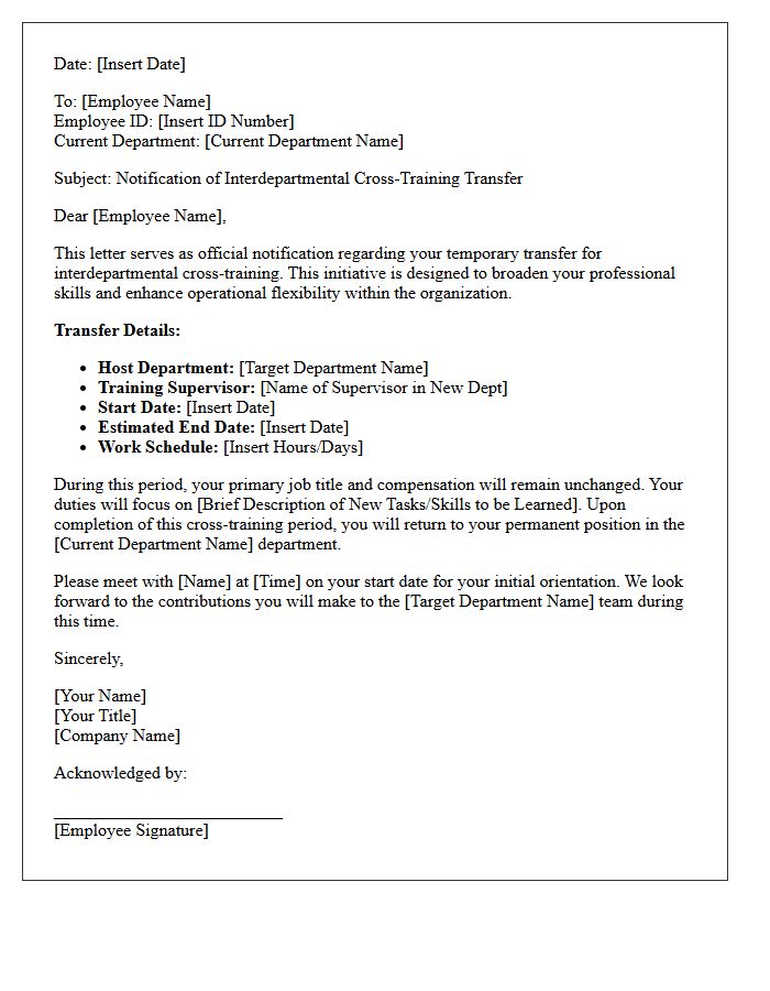 Interdepartmental Cross-Training Transfer Letter