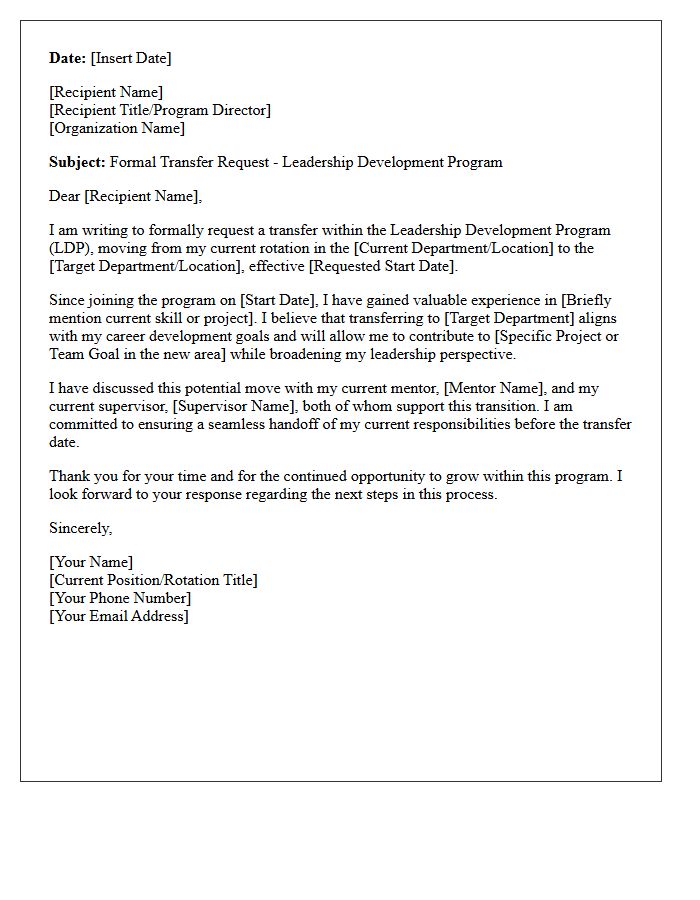 Leadership Development Program Transfer Letter