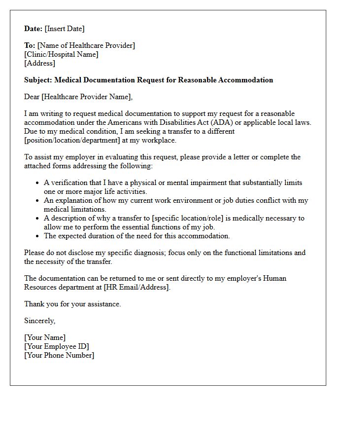 Medical Inquiry Letter for Reasonable Accommodation Transfer