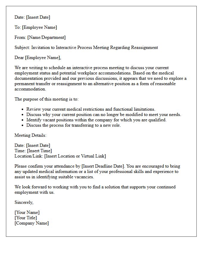 Interactive Process Meeting Invitation Letter for Transfer