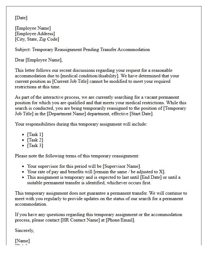 Temporary Reassignment Letter Pending Transfer Accommodation