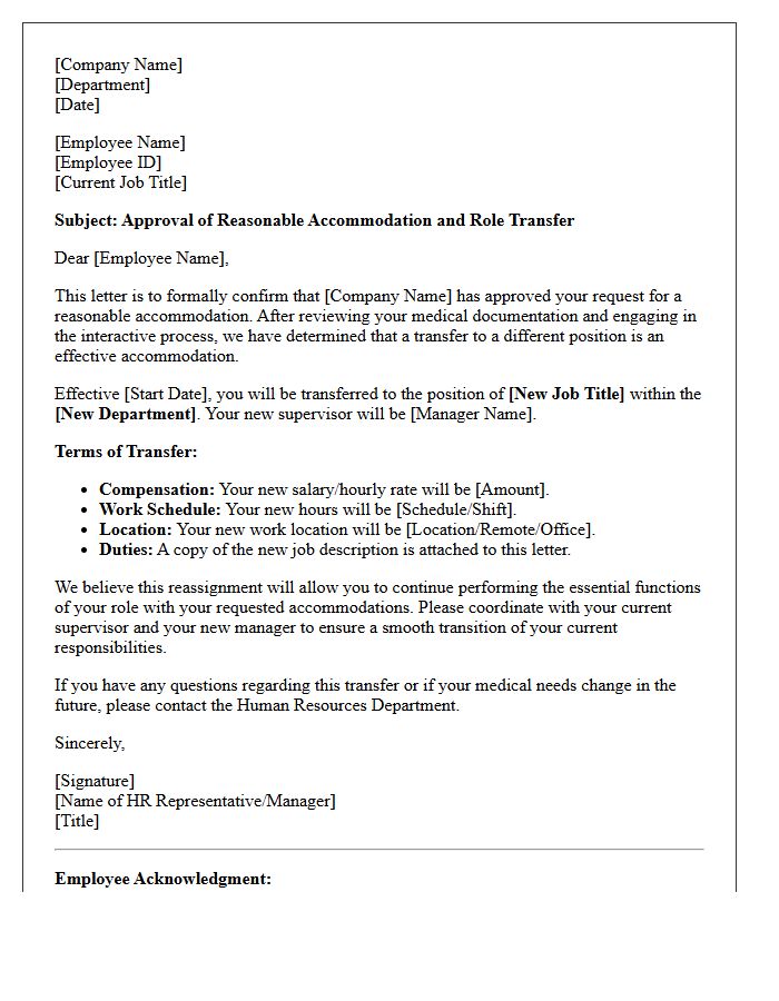 Approval Letter for Reasonable Accommodation Role Transfer