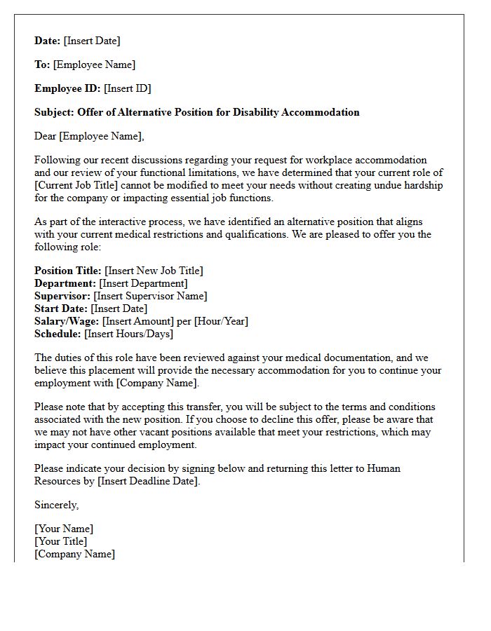 Alternative Position Offer Letter for Accommodation Transfer