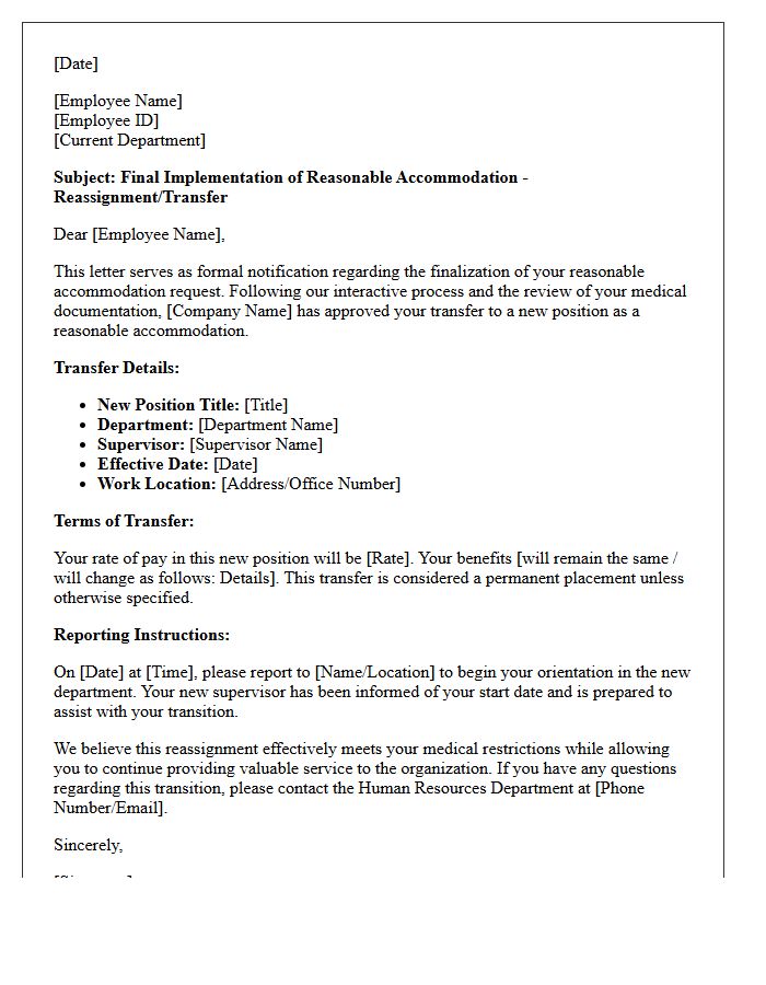 Final Implementation Letter for Reasonable Accommodation Transfer